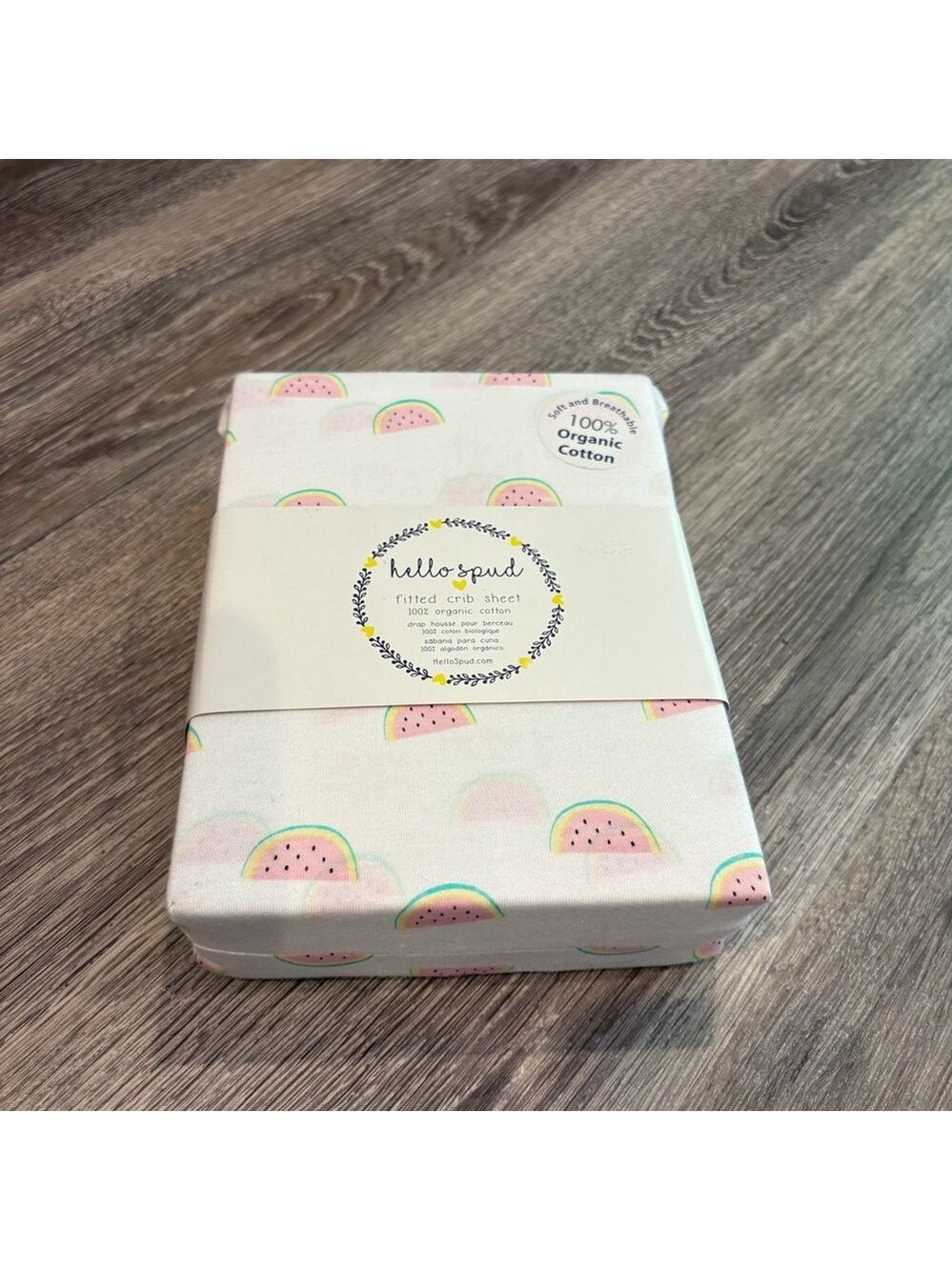 Hello Spud 100% Organic Pink Watermelon Fitted Crib Sheet